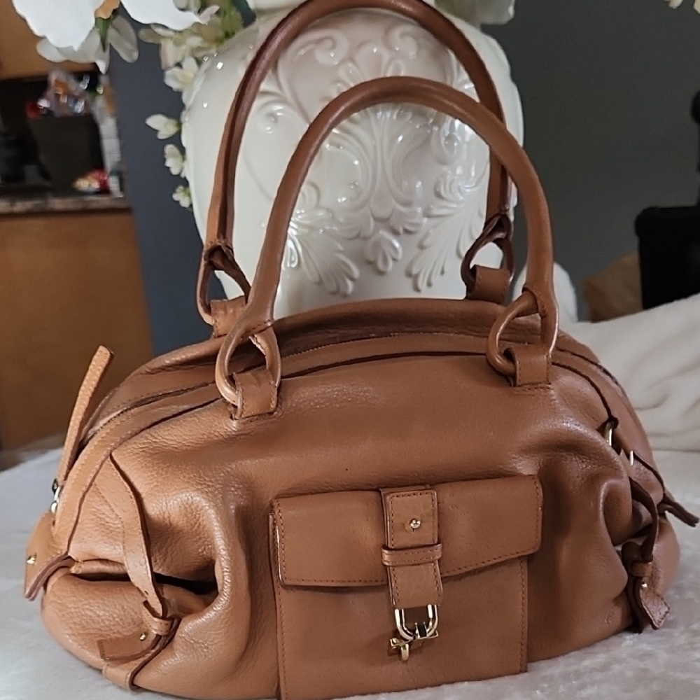 Salvatore Ferragamo Tan Leather Satchel with Structured Design